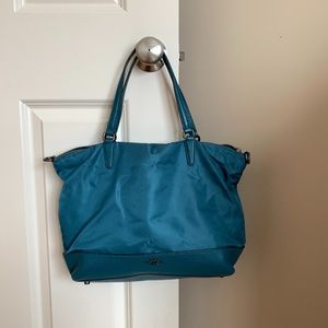 Coach Tote/Crossbody - Teal Fabric w/ Leather Trim